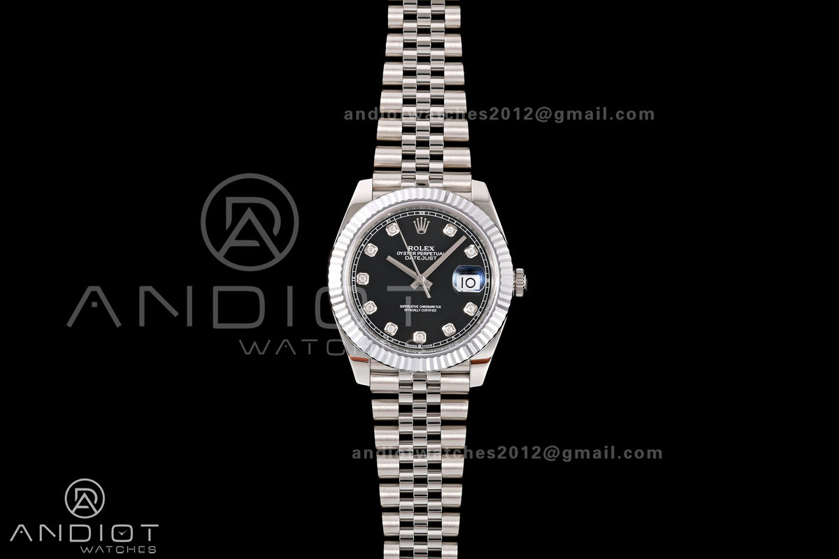 DateJust 41 126334 904L SS RGF 1:1 Best Edition Black Diamonds Dial on Jubilee Bracelet JH3235 (Free Sprung)